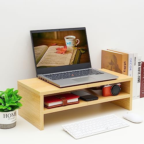 TEAMIX 2 Tiers Desktop Monitor Stand Riser 20 Inch Printer Stand with Storage Small TV Riser Laptop Wooden Desk Organizer Shelf Bookshelf Maple (Natural Maple, 2 tiers) - Image 3