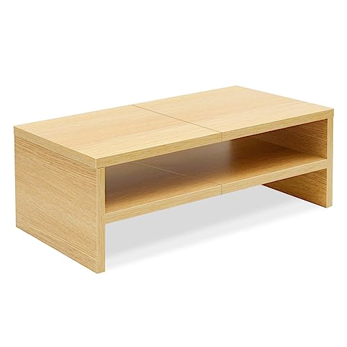 TEAMIX 2 Tiers Desktop Monitor Stand Riser 20 Inch Printer Stand with Storage Small TV Riser Laptop Wooden Desk Organizer Shelf Bookshelf Maple (Natural Maple, 2 tiers) - Image 1