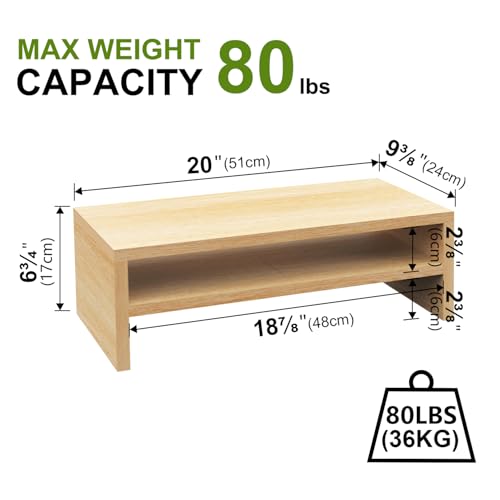 TEAMIX 2 Tiers Desktop Monitor Stand Riser 20 Inch Printer Stand with Storage Small TV Riser Laptop Wooden Desk Organizer Shelf Bookshelf Maple (Natural Maple, 2 tiers) - Image 5
