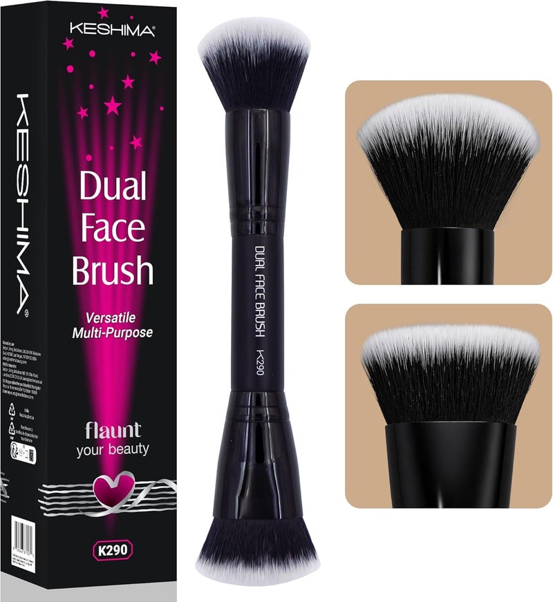 Keshima Dual-Ended Blush, Bronzer & Contour Makeup Brush - Dense Liquid End & Fluffy Powder End, Multi-Purpose Blending and Buffing for an Airbrush Finish, Works with Liquid, Cream & Powder, Black - Image 1