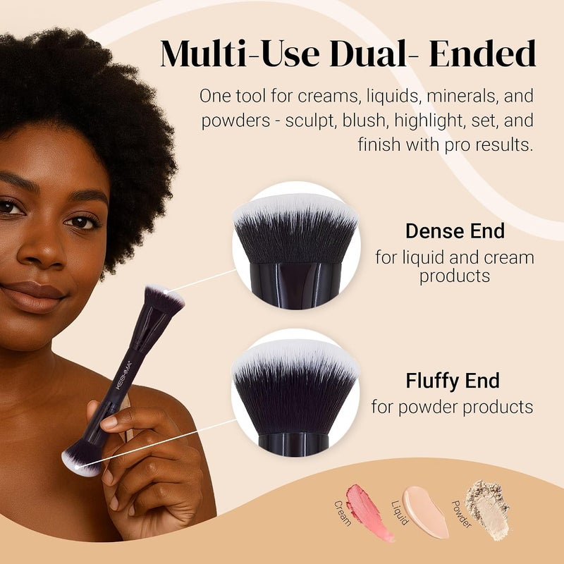 Keshima Dual-Ended Blush, Bronzer & Contour Makeup Brush - Dense Liquid End & Fluffy Powder End, Multi-Purpose Blending and Buffing for an Airbrush Finish, Works with Liquid, Cream & Powder, Black - Image 3