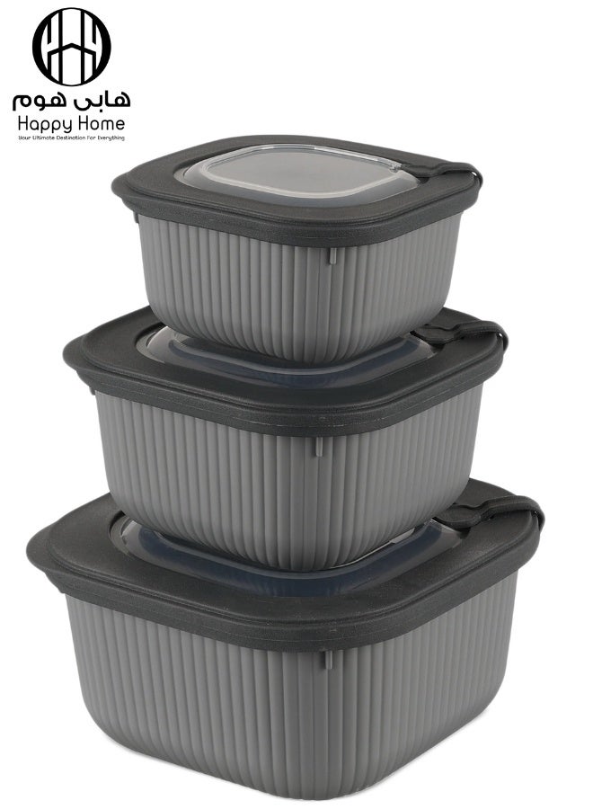 Happy Home 3-Piece Food Storage Container Set– Microwave & Freezer Safe Lids – 600ml, 1100ml, 1800ml – Ideal for Storing Meals, Salads, Vegetables, Fruits, Meat, Beans & Dry Foods – Durable, Food-Safe Plastic, Easy to Clean, Practical & Stylish Kitchen Organizer - Image 1
