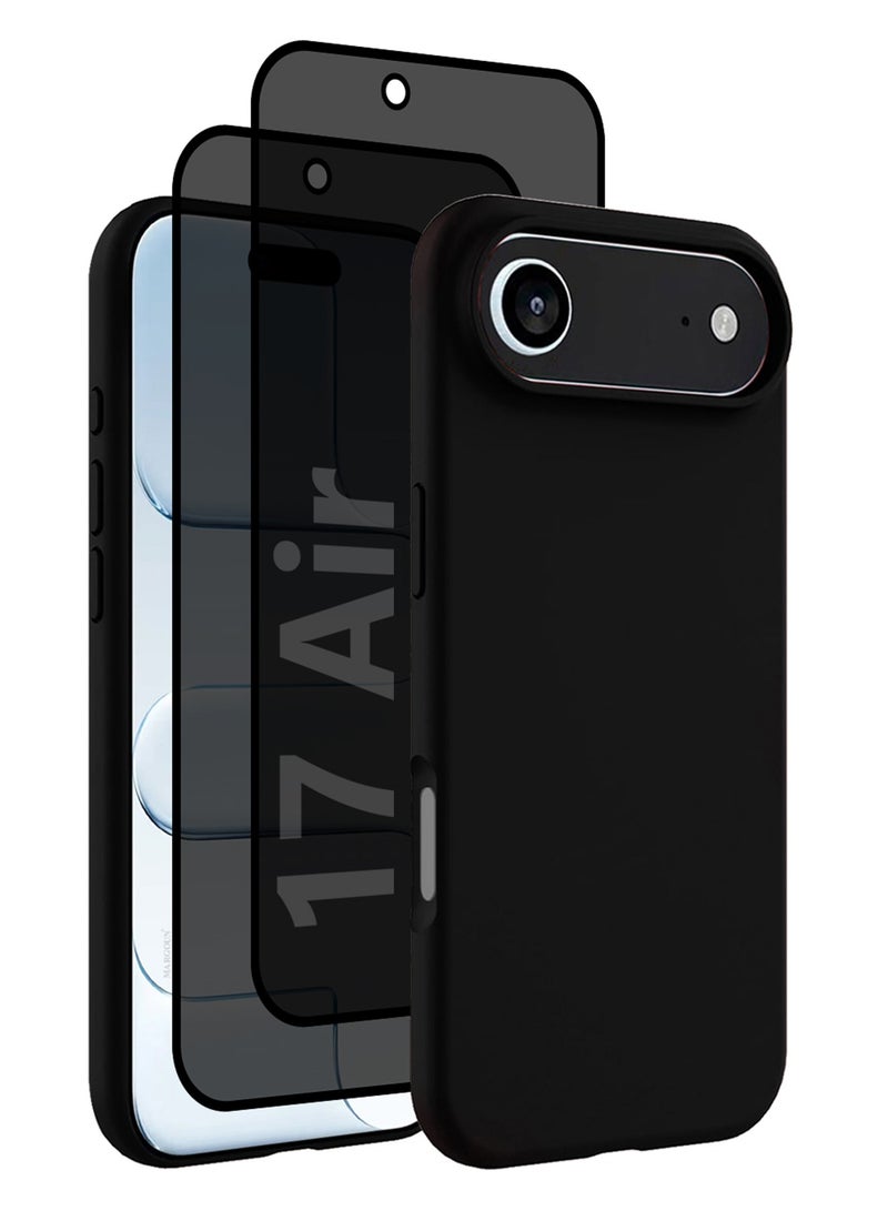 3 Packs Silicone Protective Phone Case for iPhone 17 Air - Soft Anti-Scratch Microfiber Lining Ultra Slim Drop Protection Phone Cover with Two Privacy Screen Protectors - Black