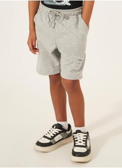 Styli Solid Drawstring Shorts with Badge Detail  - Image 1