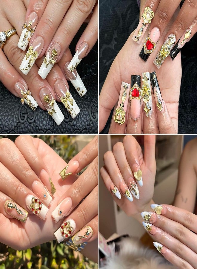 KACHIMOO 100Pcs Gold Nail Charms and Gems 3D Cross Nail Charms,Gold Rose,Hearts,Dollar,Bow,Cherry and Virgin Mary Nail Rhinestones for Nails Supplies - Image 5
