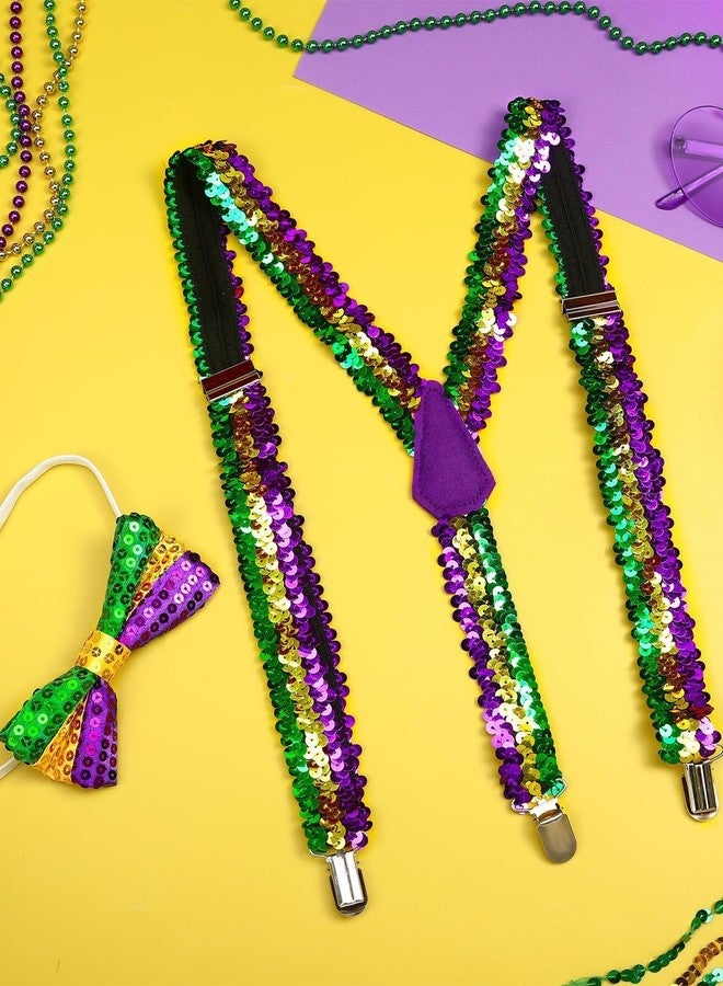 BOARDFEB Mardi Gras Suspenders and Bow Tie Set for Men, Adjustable Suspenders with Glitter, Unisex Cosplay Accessories for Mardi Gras Outfits and Celebrations - Image 3