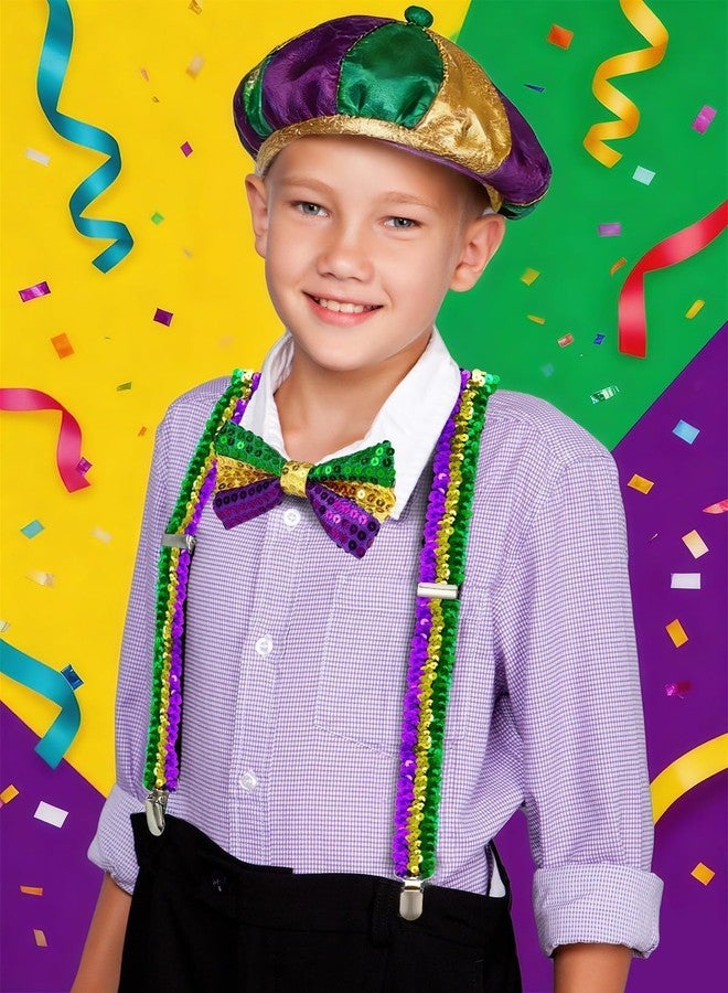 BOARDFEB Mardi Gras Suspenders and Bow Tie Set for Men, Adjustable Suspenders with Glitter, Unisex Cosplay Accessories for Mardi Gras Outfits and Celebrations - Image 4