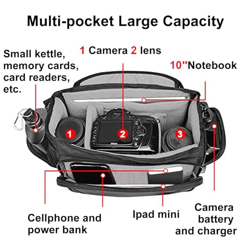 Caden حقيبة كاميرا CADeN حافظة كتف حقيبة مراسلة مع حامل ثلاثي القوائم متوافقة مع كاميرات نيكون، كانون، سوني، DSLR SLR بدون مرآة مقاومة للماء (أسود، صغير) - Image 3