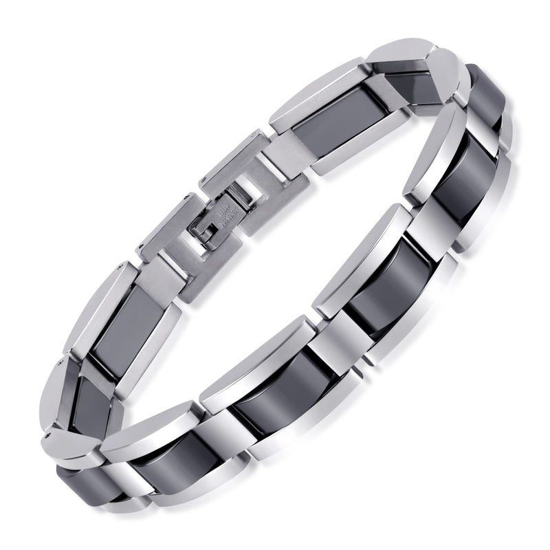 Feraco Mens Magnetic Bracelets, Classic Balck Titanium Stainless Steel Bracelet with Natural Hematite Magnet Stones,Men's Jewelry Gifts, 8.66 inch - Image 1