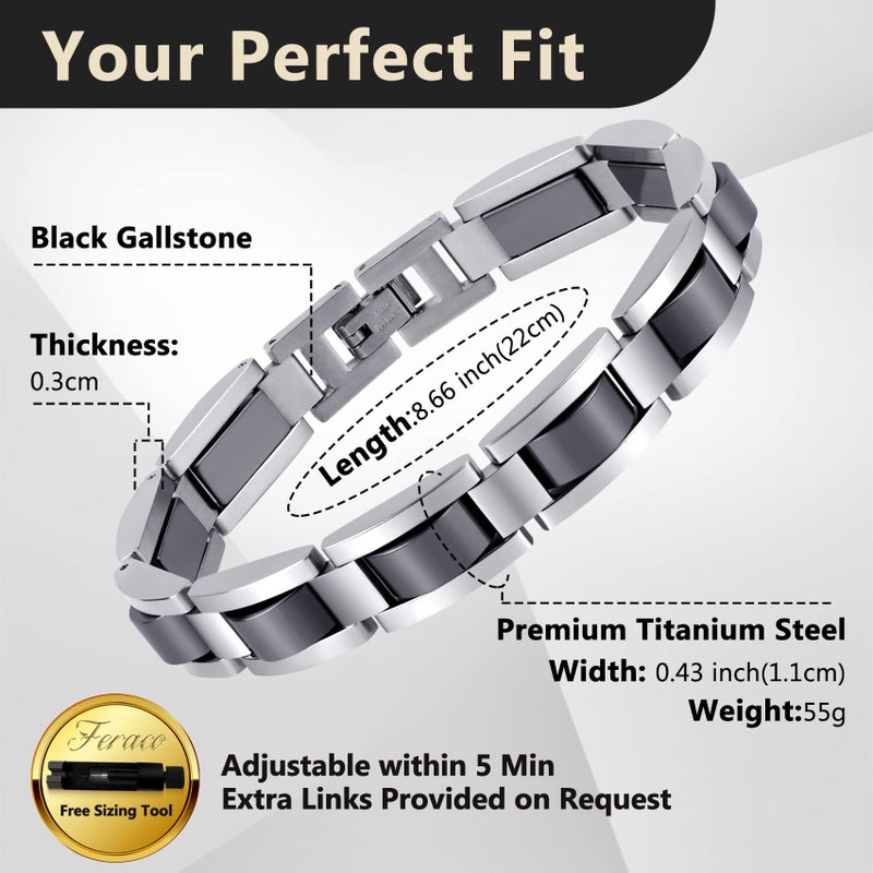 Feraco Mens Magnetic Bracelets, Classic Balck Titanium Stainless Steel Bracelet with Natural Hematite Magnet Stones,Men's Jewelry Gifts, 8.66 inch - Image 5