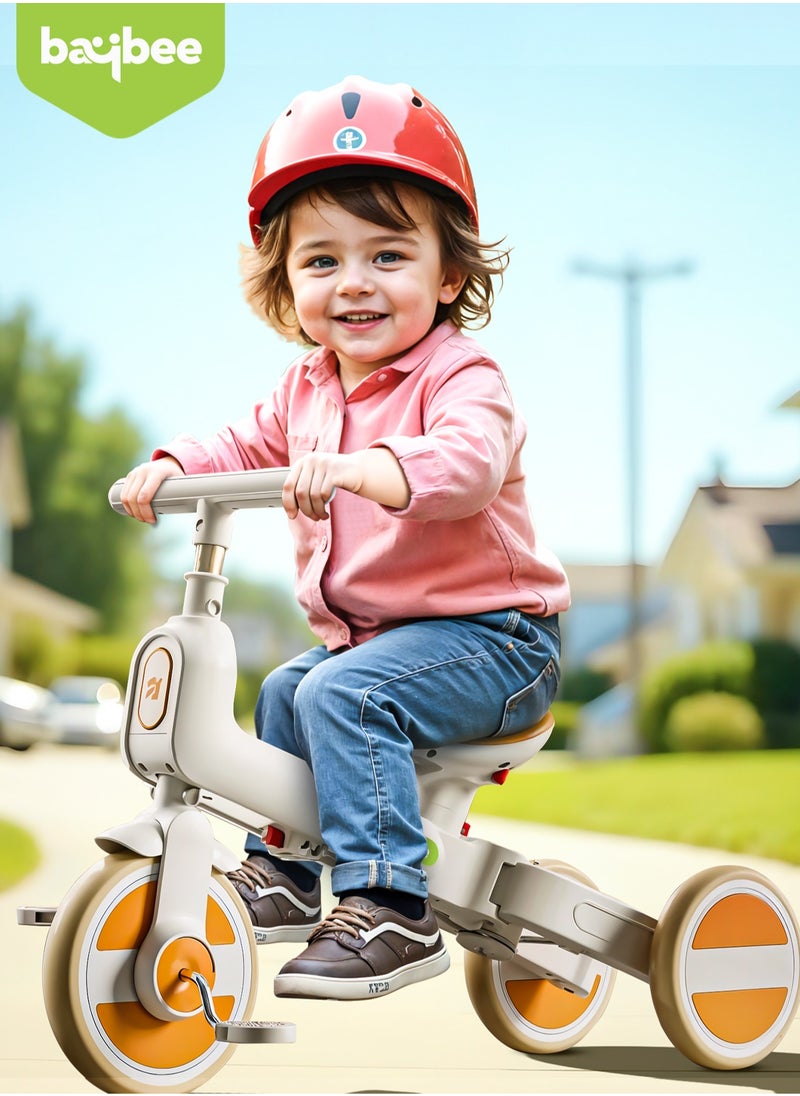 BAYBEE Novak 4 in 1 Convertible Baby Tricycle for Kids, Baby Kids Cycle with 3 Height Adjustable Parental Handle, Balance Bike & Bicycle Mode | Foldable Kids Tricycle Cycle for Kids 1.5 to 5 Years Orange  - Image 2