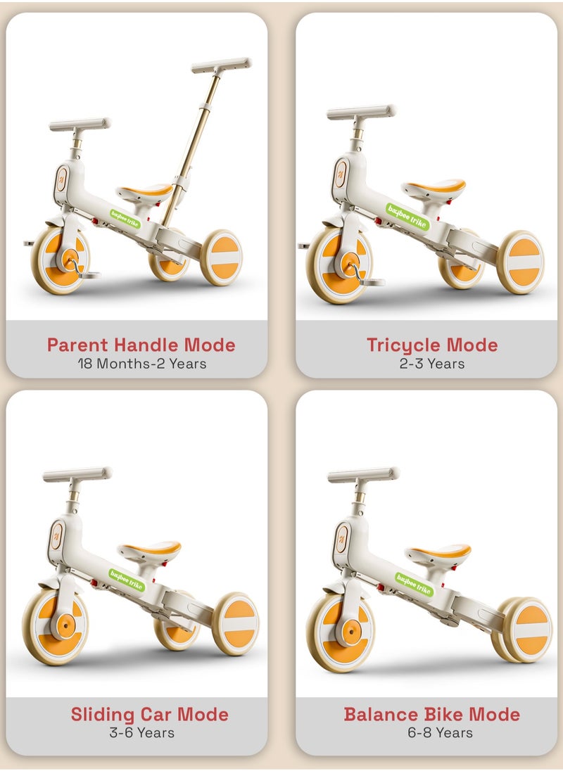 BAYBEE Novak 4 in 1 Convertible Baby Tricycle for Kids, Baby Kids Cycle with 3 Height Adjustable Parental Handle, Balance Bike & Bicycle Mode | Foldable Kids Tricycle Cycle for Kids 1.5 to 5 Years Orange  - Image 3