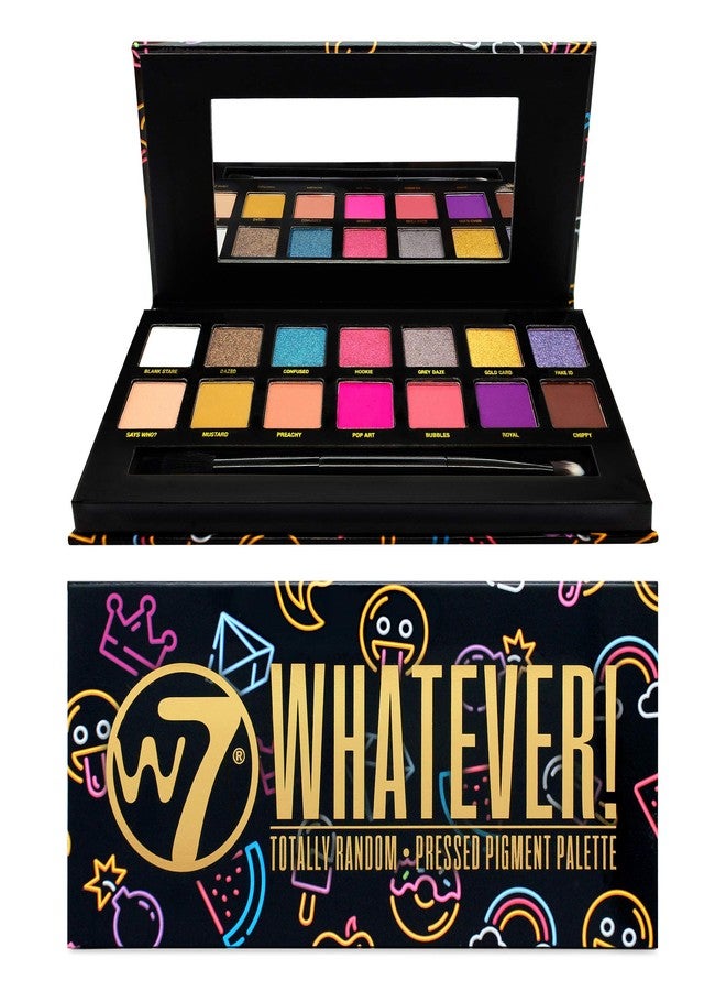 W7 Whatever Pressed Pigment Palette - 14 Rainbow Colors - Flawless Long-Lasting Party Makeup - Image 1