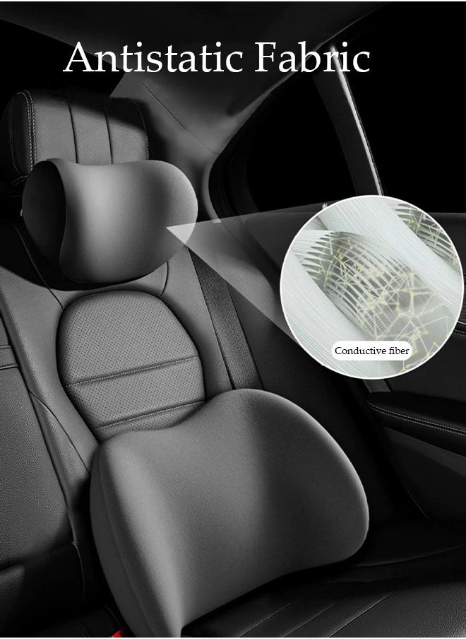 DUNISO - Car Lumbar Support Back Cushion and Neck Pillow Set Ergonomic Memory Foam Back Cushion for Long Sitting for Back Pain Relief Improve Posture Cushion - Image 1