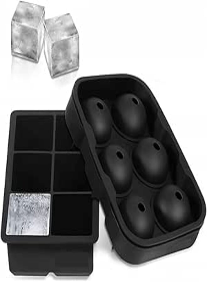 SKY-TOUCH Ice Cube Trays Silicone Set of 4, Sphere Round Ice Ball Maker and Large Square Ice Cube Mold for Chilling Burbon Whiskey Cocktail, Beverages and More