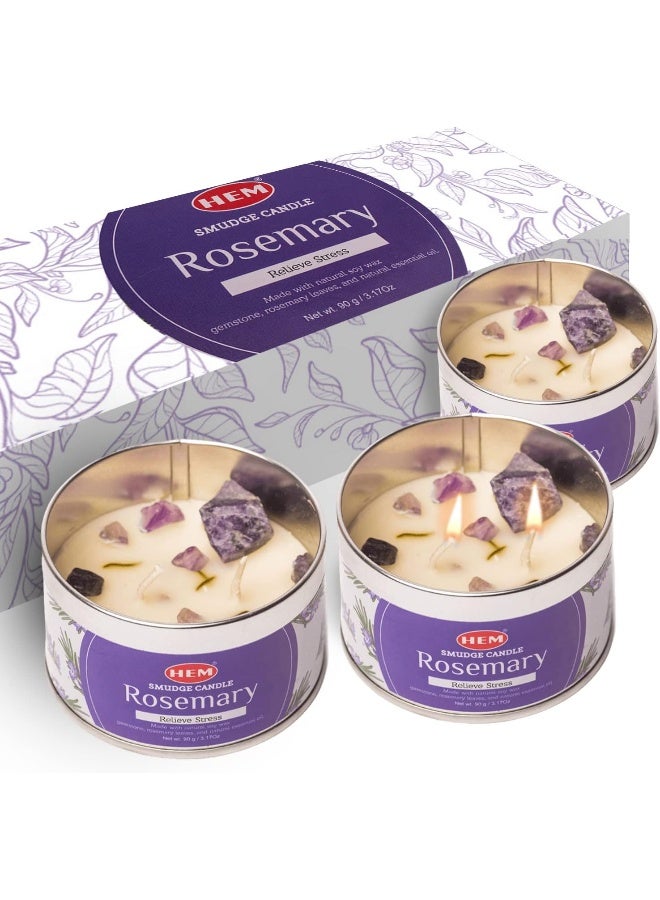HEM Rosemary Romantic Candles for Bedroom - Set of 3 Beeswax Candles with Crystals Inside - Image 1