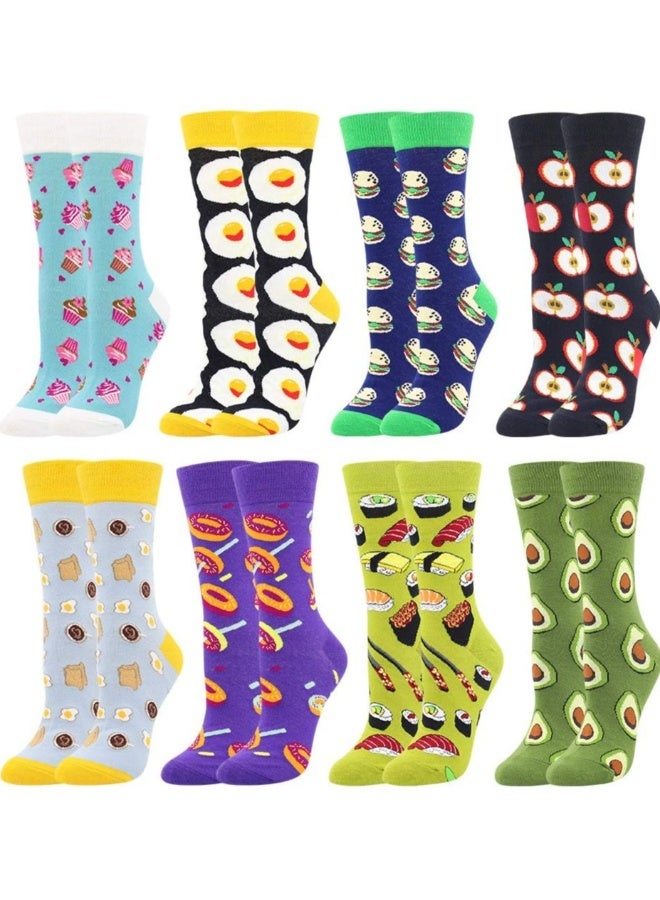 Women's Girls Novelty Funny Crew Socks, Azonee 8 Pairs Crazy   Animal Food Design Socks Cotton, Girl's Gift - Image 1