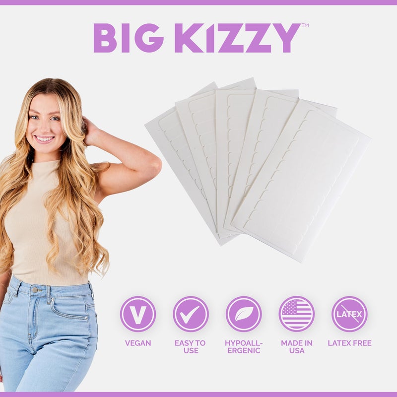 Big Kizzy Single Sided Tape for Hair Extensions by Big Kizzy (72 tabs) - Extra Hold - Easy Install & Removal Replacement Tape for Thin, Fine Hair, 4cm x .8cm Tape for Extensions, Professional Extension Tape - Image 3