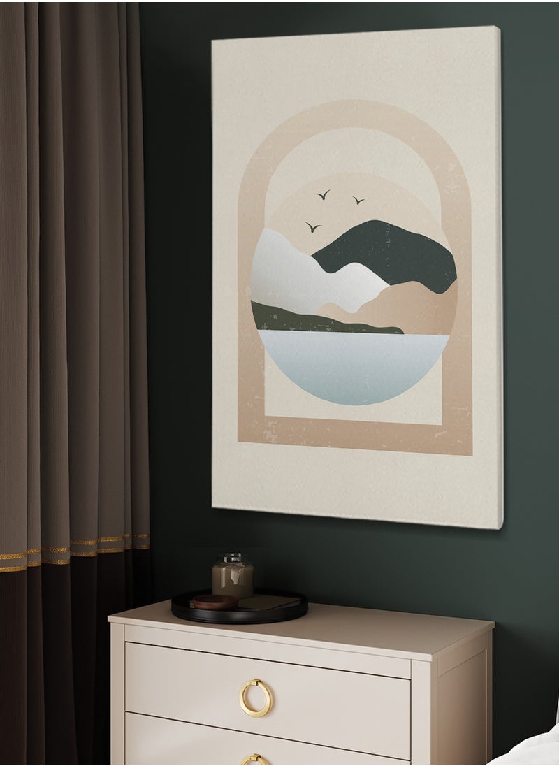LOWHA Framed Canvas Wall Art Stretched Over Wooden Frame with Mountains Abstract Painting  - Image 3