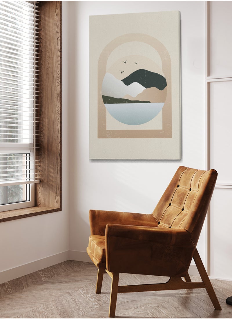 LOWHA Framed Canvas Wall Art Stretched Over Wooden Frame with Mountains Abstract Painting  - Image 1
