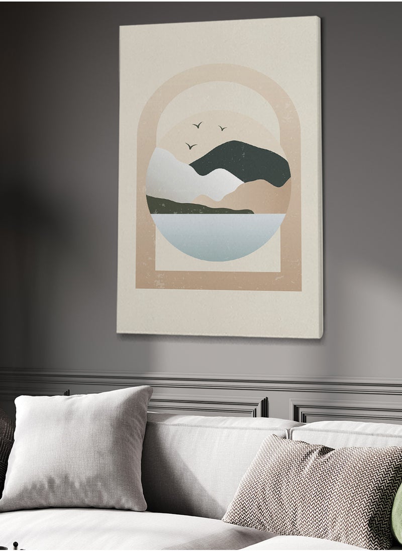 LOWHA Framed Canvas Wall Art Stretched Over Wooden Frame with Mountains Abstract Painting  - Image 2