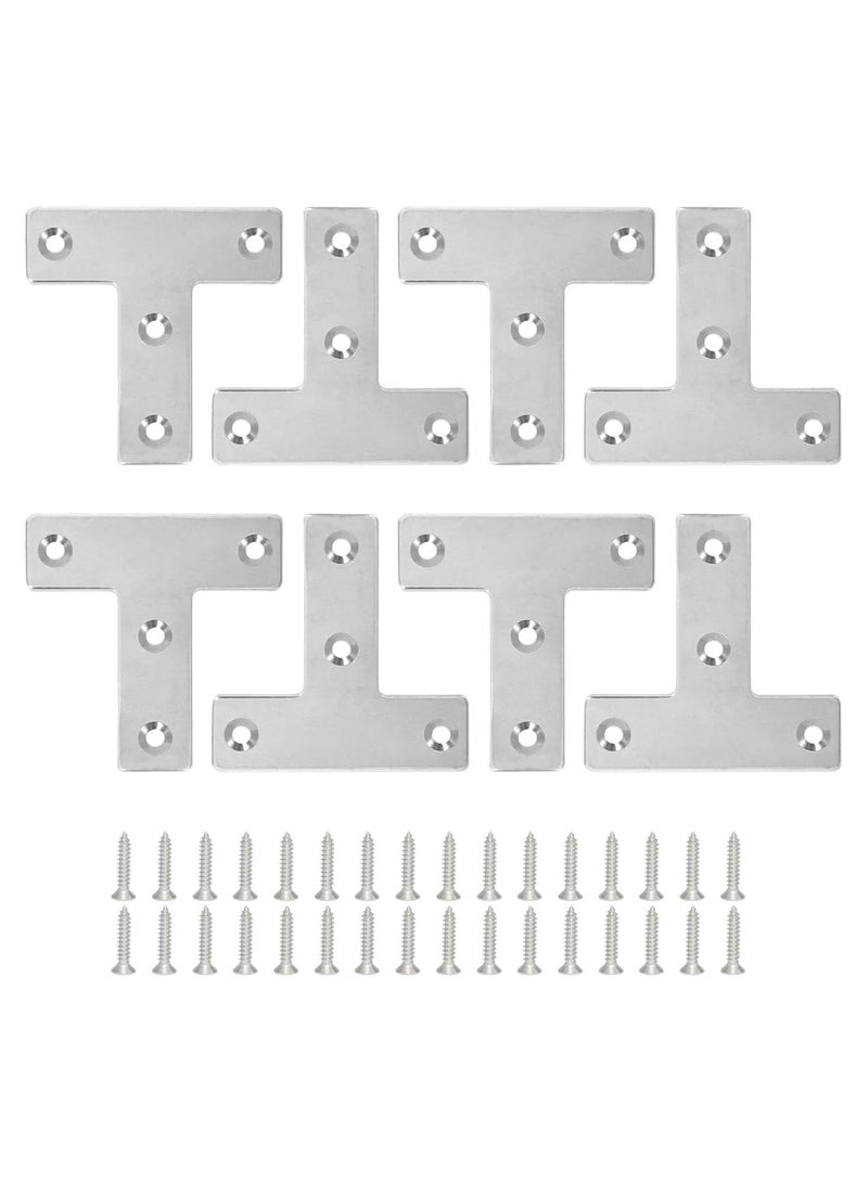 Rubik 8pcs Flat Corner Brace with Screws, Stainless Steel T Shaped Brackets for Wood Desk Chair Cabinet Drawer Closet Frame Furniture Joint Repair (60x60x1mm)  - Image 1