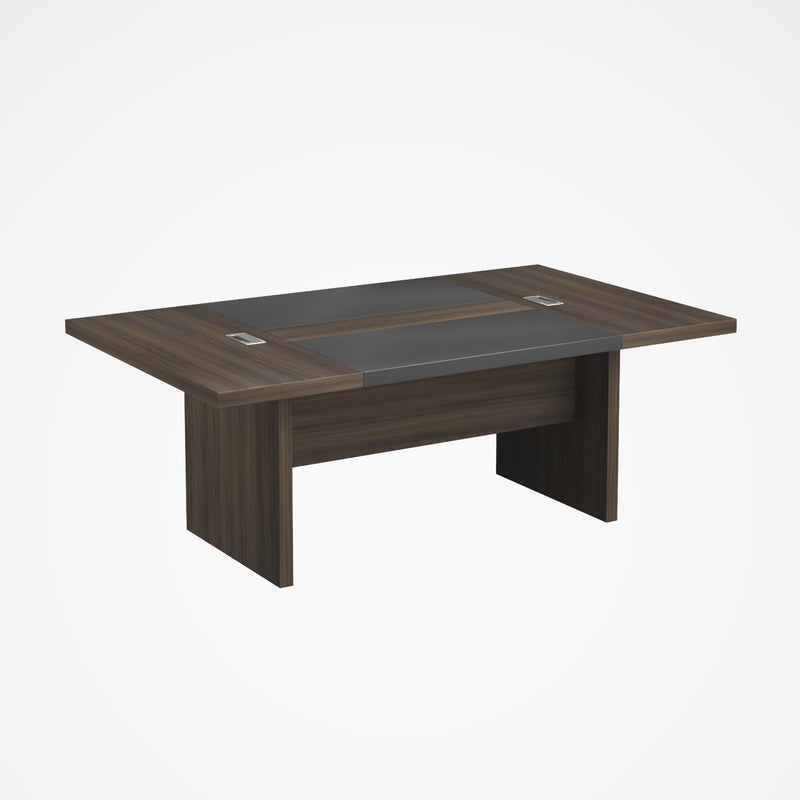 نافار فرنتشر طاولة اجتماعات (KN024-MT-24) | مقاس سطح الطاولة: ٢٤٠ سم × ١٢٠ سم | سُمك سطح الطاولة: ٥٠ مم | الخامة: ميلامين من الدرجة E1 (الأرجل العلوية والجانبية) | اللون: جوزي + رمادي | إدارة الكابلات: صندوقان من سبائك الألومنيوم