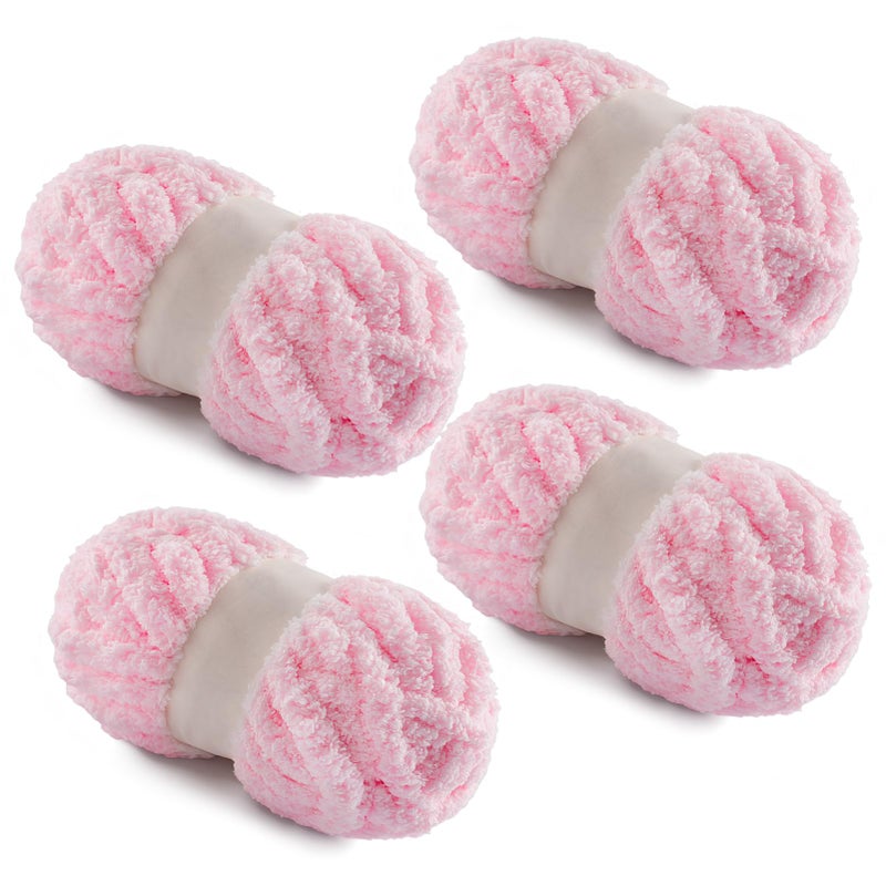 NDICANG 4 Pack Chunky Yarn for Hand Knitting - Chunky Chenille Blanket Yarn for Crocheting - Jumbo Fluffy Yarn for Crochet - Super Bulky Yarn 28.4 yds 7.7 oz Each Skein (Light Pink) - Image 1