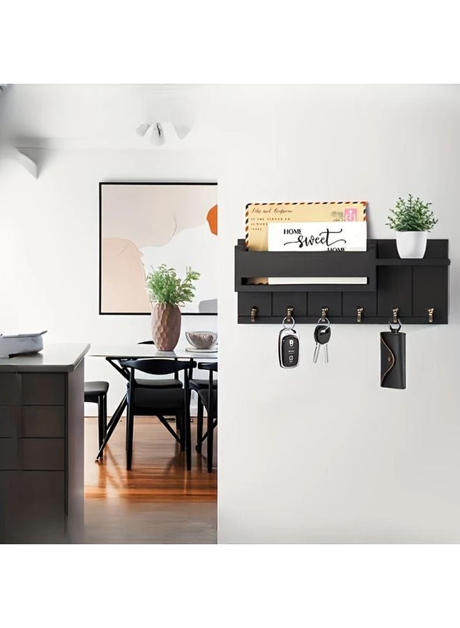 Gray Wall Mounted Organizer Key Holder Mail Tray with Hooks Shelves Farmhouse Decor - Image 3