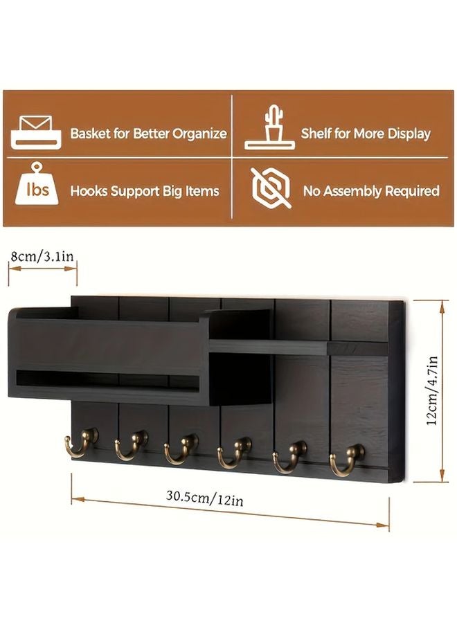 Gray Wall Mounted Organizer Key Holder Mail Tray with Hooks Shelves Farmhouse Decor - Image 4