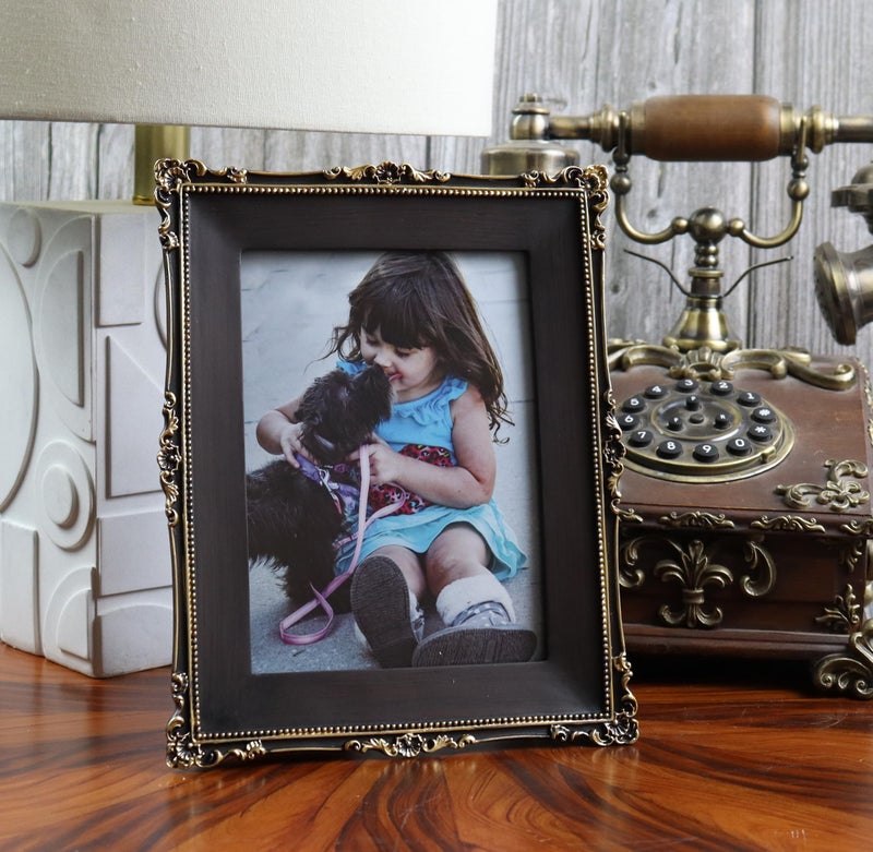 Hymmah 5 * 7inch محفظة إطار صورة عتيقة صورة عتيقة مزخرفة إطار راتنج مملوء باليد مع easel & hook for tabletop وجدار عرض معرض الصور - Image 5