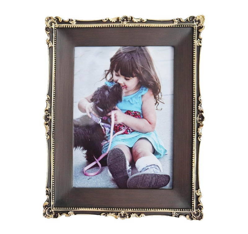 Hymmah 5 * 7inch محفظة إطار صورة عتيقة صورة عتيقة مزخرفة إطار راتنج مملوء باليد مع easel & hook for tabletop وجدار عرض معرض الصور - Image 1