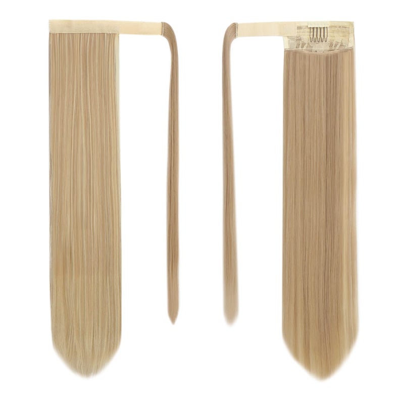 BARSDAR Light Ash Blonde Mix Straight Ponytail Extension - 26 Inch Long Straight Wrap Around Ponytail for Women, Clip in Ponytails Hair Extensions Synthetic Blonde Pony Tails Hairpieces Daily - Image 2