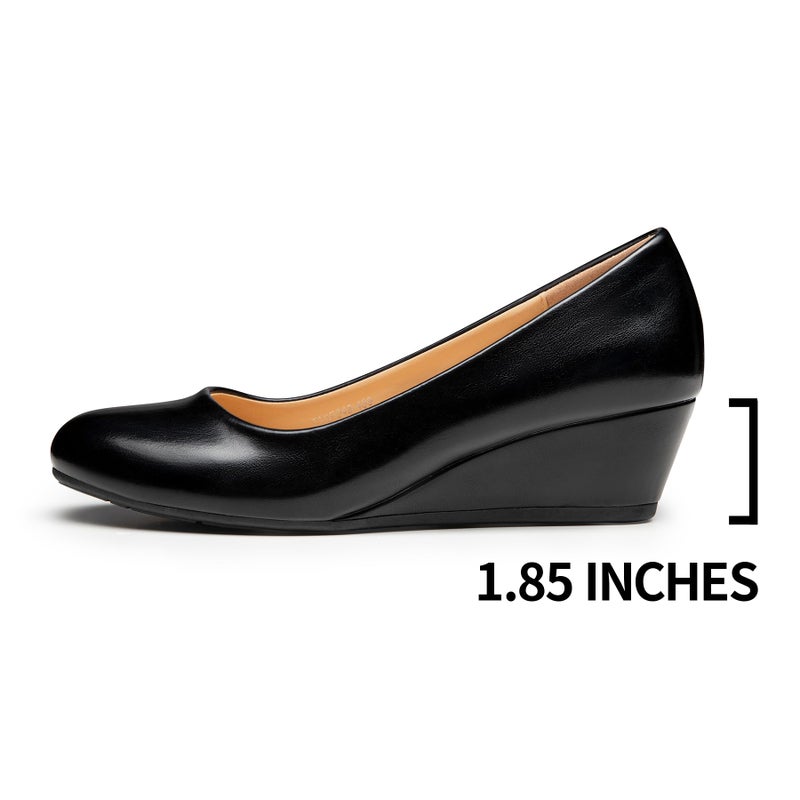 Trary Black Women's Wedges Heels for Women Pumps Round Toe Mid Heels Comfortable Closed Toe Dressy Shoes Women Pumps Wedge Dress Shoes for Wedding Work Office Party 1.8 Inches PU - Image 5