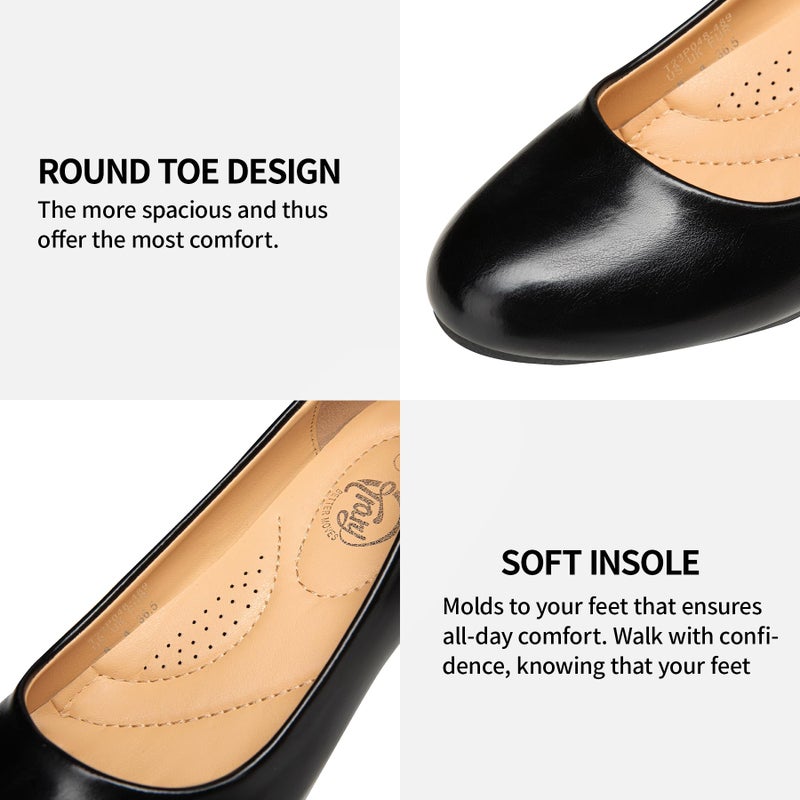Trary Black Women's Wedges Heels for Women Pumps Round Toe Mid Heels Comfortable Closed Toe Dressy Shoes Women Pumps Wedge Dress Shoes for Wedding Work Office Party 1.8 Inches PU - Image 4