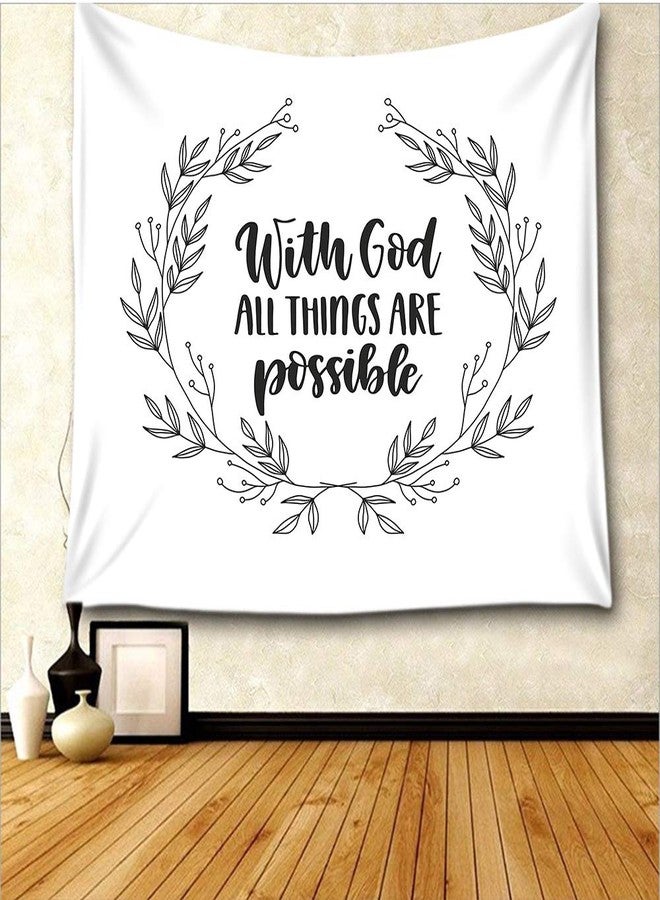 Moslion with God All Things are Possible Tapestry Handwritten Letter Quote Bible Verse Floral Wall Hanging Tapestry for Living Room Bedroom Dorm Home Decorative Polyester 60W x 51H - Image 3