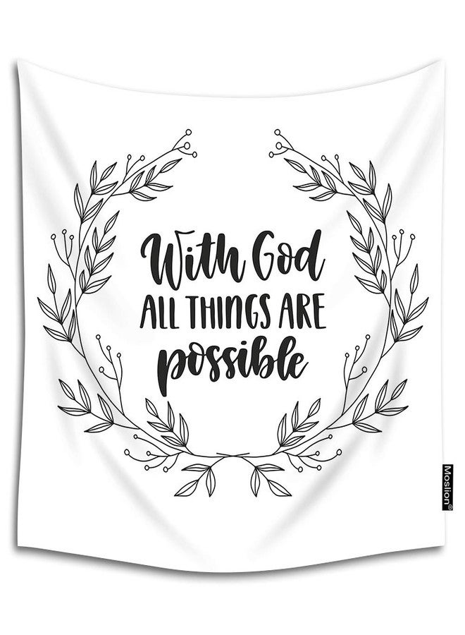 Moslion with God All Things are Possible Tapestry Handwritten Letter Quote Bible Verse Floral Wall Hanging Tapestry for Living Room Bedroom Dorm Home Decorative Polyester 60W x 51H - Image 1