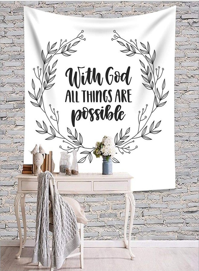 Moslion with God All Things are Possible Tapestry Handwritten Letter Quote Bible Verse Floral Wall Hanging Tapestry for Living Room Bedroom Dorm Home Decorative Polyester 60W x 51H - Image 2