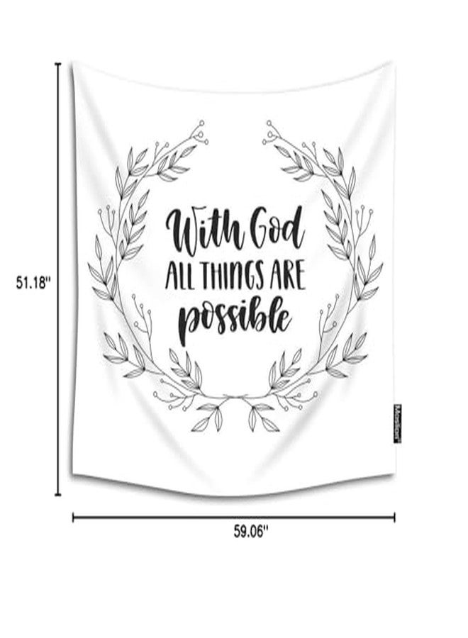 Moslion with God All Things are Possible Tapestry Handwritten Letter Quote Bible Verse Floral Wall Hanging Tapestry for Living Room Bedroom Dorm Home Decorative Polyester 60W x 51H - Image 4