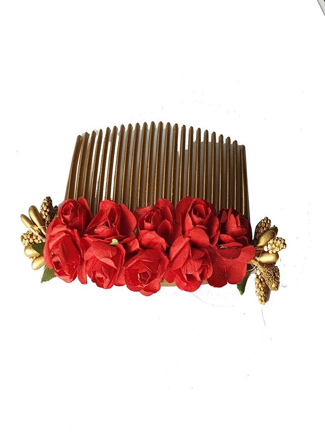 Foreign Holics Red Paper Flower Bun Styling Comb Hair Accessories - 2 Pcs Beautiful Hair Decorations for Women & Girls - Image 3