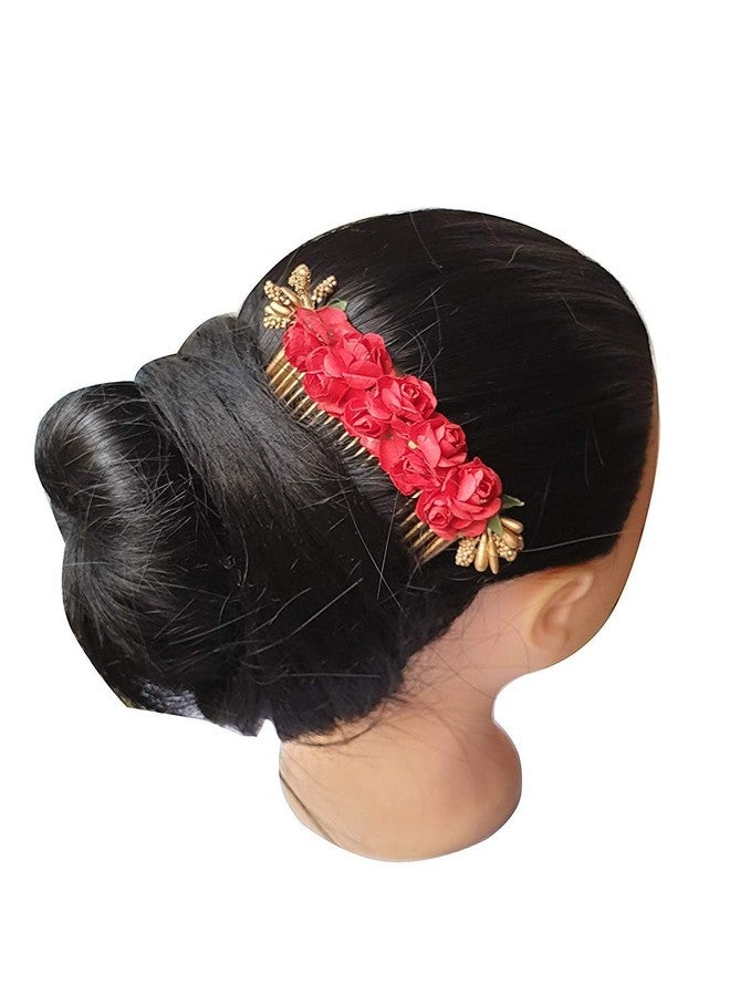 Foreign Holics Red Paper Flower Bun Styling Comb Hair Accessories - 2 Pcs Beautiful Hair Decorations for Women & Girls - Image 5