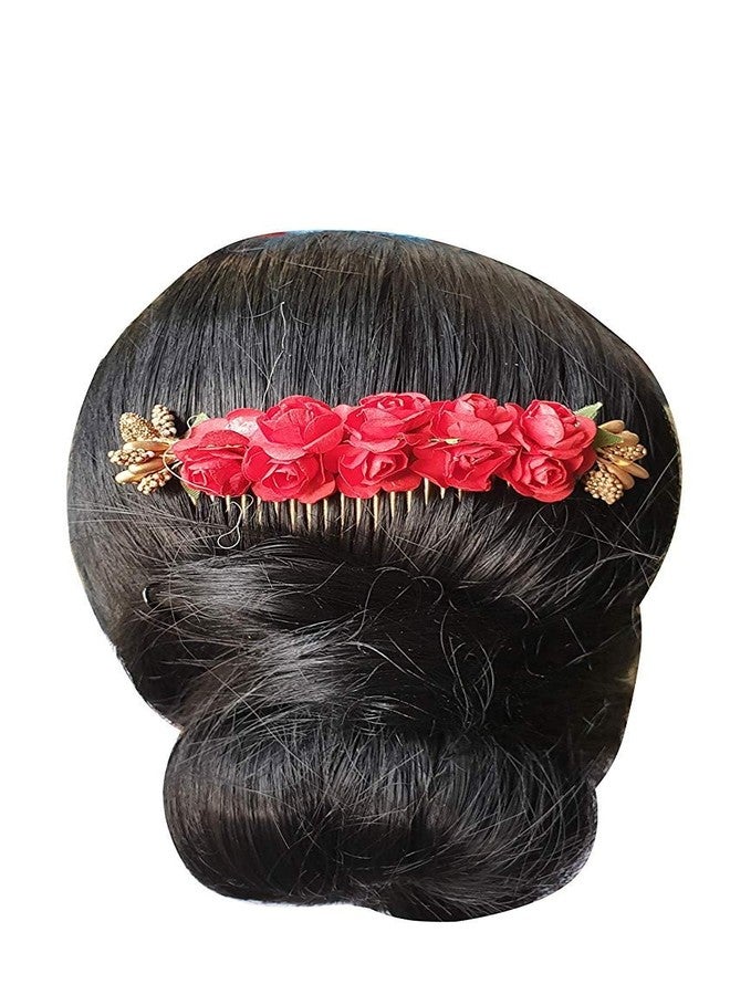 Foreign Holics Red Paper Flower Bun Styling Comb Hair Accessories - 2 Pcs Beautiful Hair Decorations for Women & Girls - Image 4
