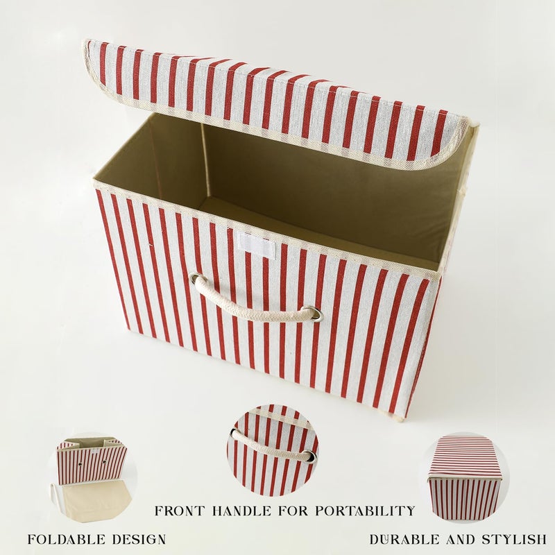 Kuber Industries Kuber Industries Large Foldable Storage Box With LidToys Storage BinWardrobe Organizer For clothesFront Handle Sturdy Pack Of2 Red  - Image 3