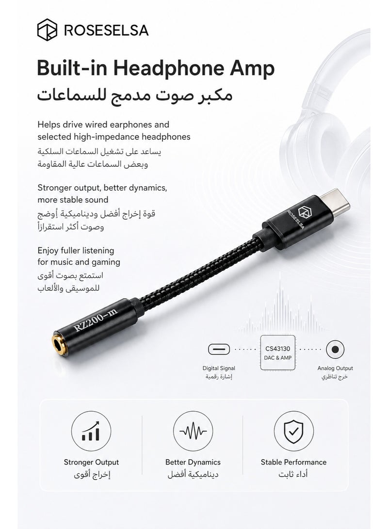 ROSESELSA RZ200-m USB-C to 3.5mm DAC Adapter, CS43130 Hi-Res Audio Dongle with Built-in Amp, 384kHz/32bit Type-C Headphone Jack Converter for Wired Earphones, Gaming, Music, Phones, Tablets & Laptops - Image 5
