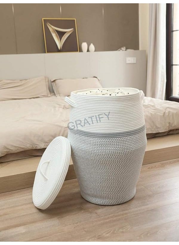 GRATIFY GRATIFY Extra Large Storage Basket with Lid 60L 16Wx18H Woven Laundry Basket with Handle Jute Laundry Basket Wicker Basket Blankets Pillows Storage in Living Room Baby Nursery with Lid Grey  - Image 5