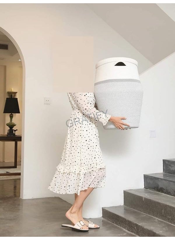 GRATIFY GRATIFY Extra Large Storage Basket with Lid 60L 16Wx18H Woven Laundry Basket with Handle Jute Laundry Basket Wicker Basket Blankets Pillows Storage in Living Room Baby Nursery with Lid Grey  - Image 3