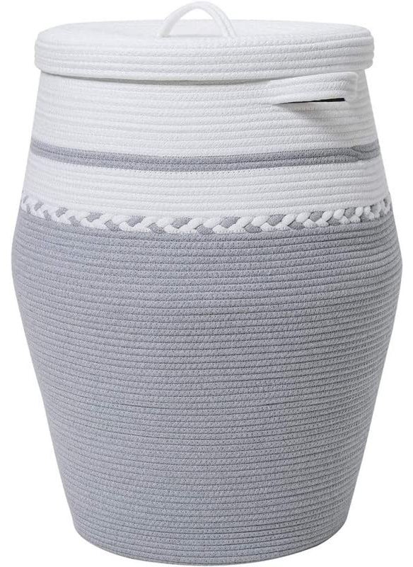 GRATIFY GRATIFY Extra Large Storage Basket with Lid 60L 16Wx18H Woven Laundry Basket with Handle Jute Laundry Basket Wicker Basket Blankets Pillows Storage in Living Room Baby Nursery with Lid Grey  - Image 1