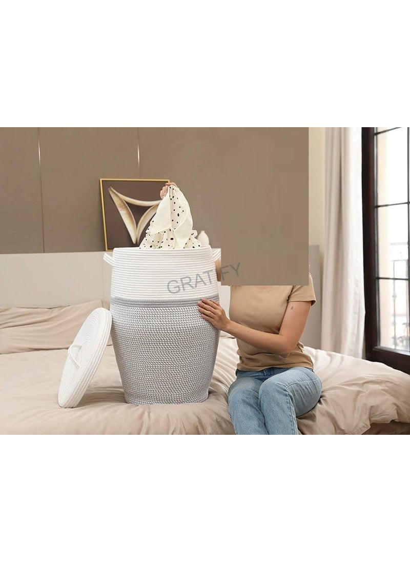 GRATIFY GRATIFY Extra Large Storage Basket with Lid 60L 16Wx18H Woven Laundry Basket with Handle Jute Laundry Basket Wicker Basket Blankets Pillows Storage in Living Room Baby Nursery with Lid Grey  - Image 4