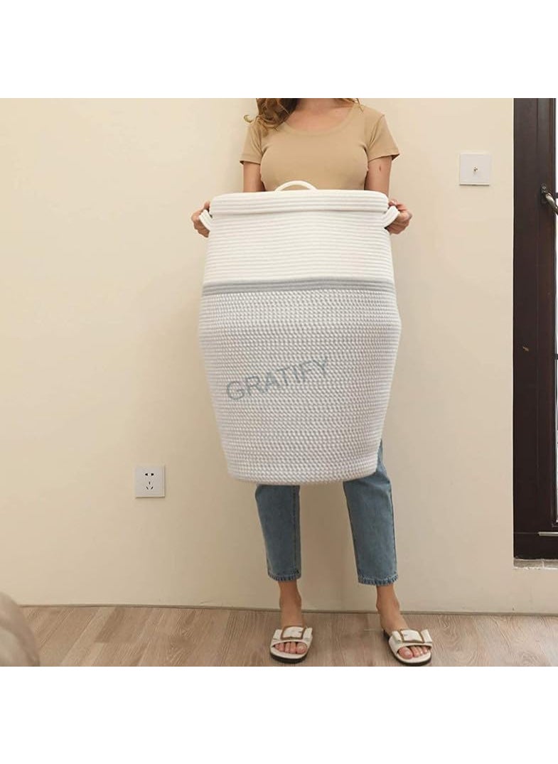 GRATIFY GRATIFY Extra Large Storage Basket with Lid 60L 16Wx18H Woven Laundry Basket with Handle Jute Laundry Basket Wicker Basket Blankets Pillows Storage in Living Room Baby Nursery with Lid Grey  - Image 2