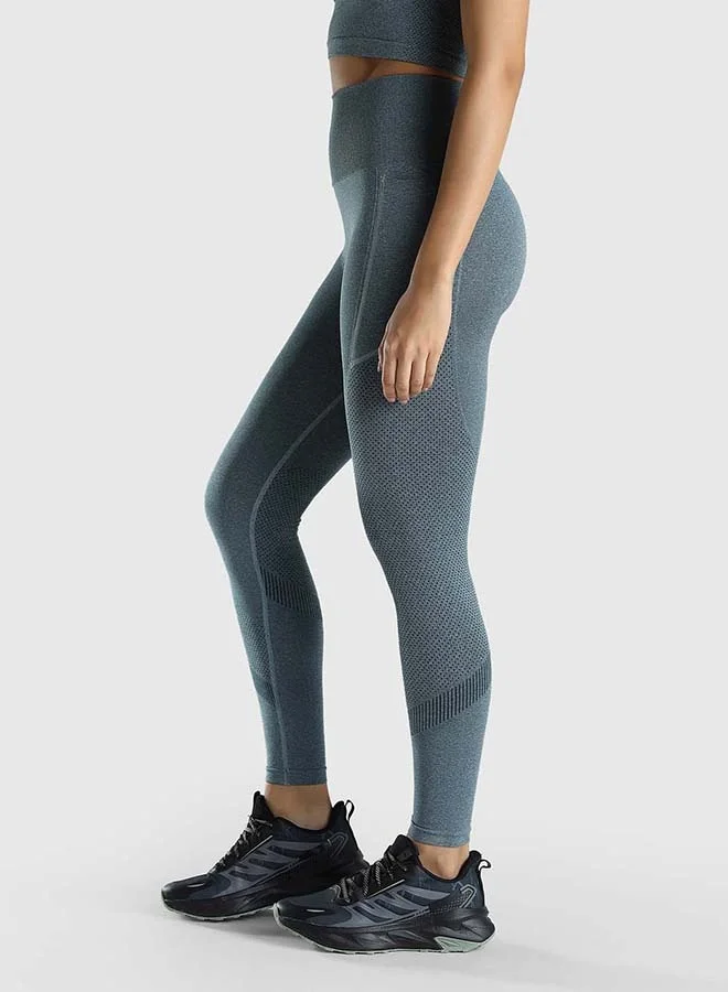 Musclemind Teal Seamless Leggings with Pockets for Women | Best Price UAE